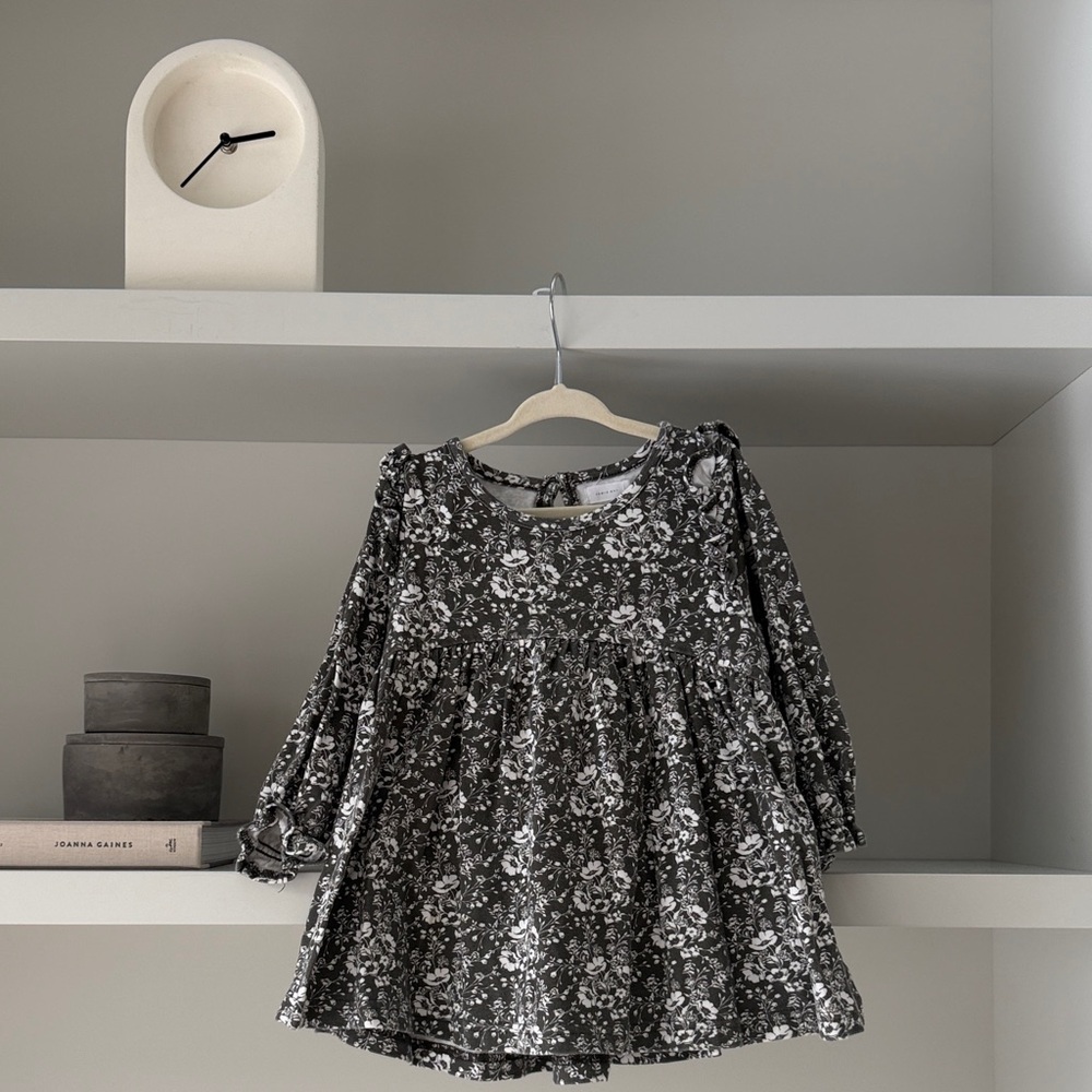 Jamie Kay Black and White Floral Tiered Long-Sleeve Dress